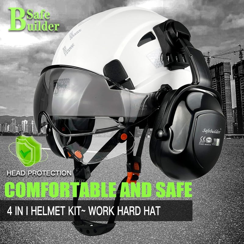 SAFEBUILDER Industrial Safety Helmet with Visor Ear Muffs Hard Hat with Visor Vented Hardhats Construction Work Head Protection ANSI - Image 2